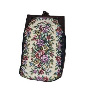 Vtg floral Tapestry Cigarette Case Holder Bag Bakelite Hong Kong